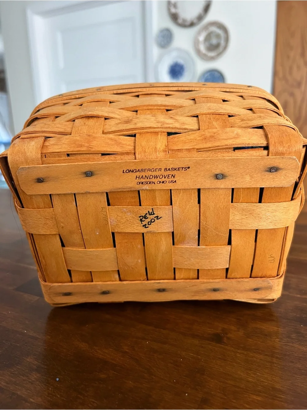 Longaberger, Berry Basket, Emerald Vines Fabric Liner, 2002